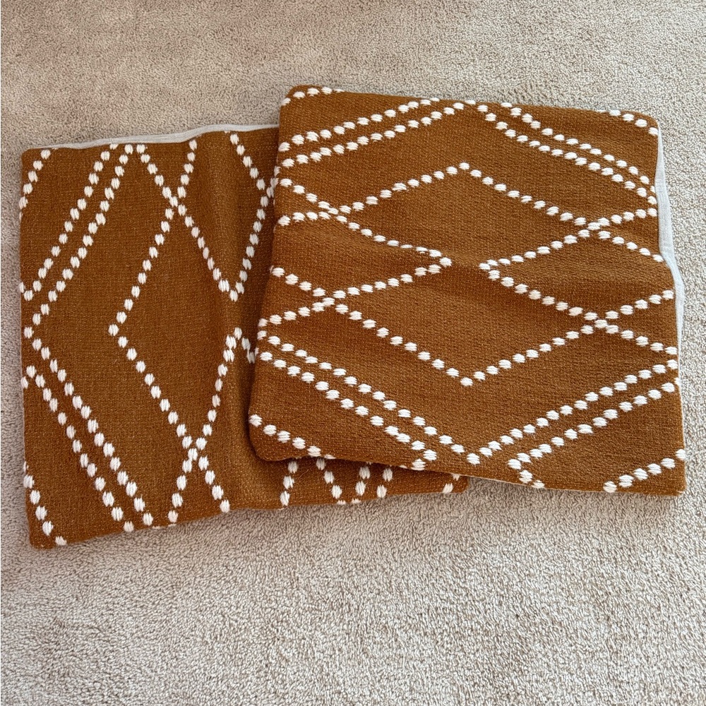 Brown and White Geometric Knit pillow covers